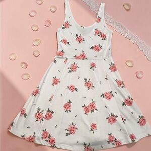 H&M White Mini Dress with Pink Rose Detail